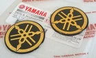 2 x 45mm YAMAHA TUNING FORK BLACK / GOLD GEL DECAL STICKER BADGE LOGO *UK STOCK*