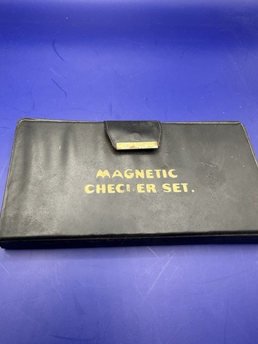 Vtg Magnetic Checker Travel Set Vinyl Case Board Snap Closure Button - Picture 5 of 10