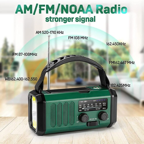 10000mah Emergency Solar Hand Crank Weather Radio Power Bank Charger FlashLight - Picture 6 of 13