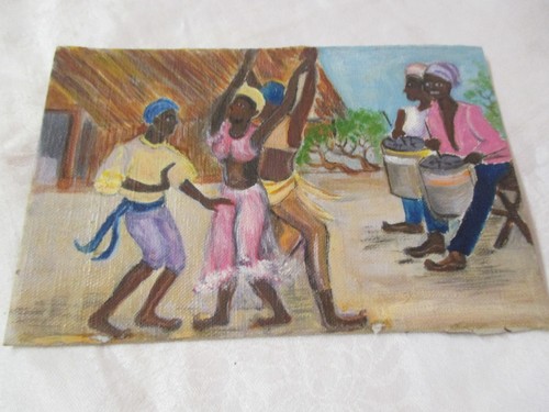 Vintage 1949 Original Art Mabel Vosper Oil on Canvas Caribbean natives Dancing - Picture 1 of 4