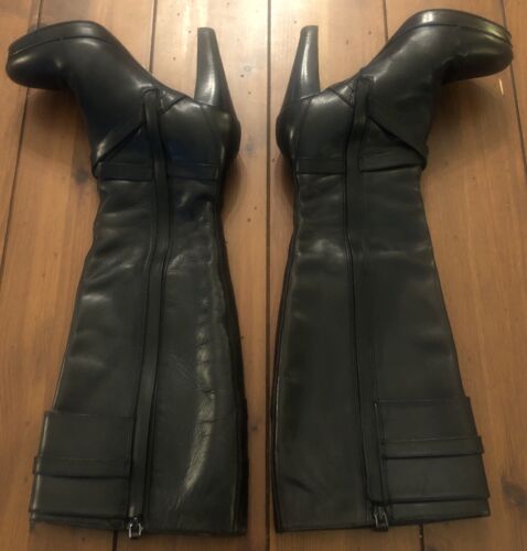 Stivali Cole Haan NikeAir in pelle plateau alti neri tacco alto zip laterale misura 6,5 - Foto 4 di 23