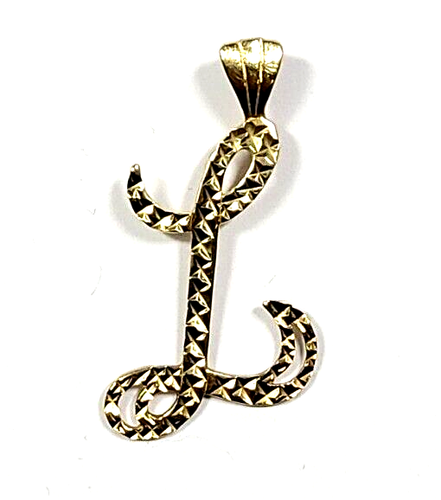 14k Yellow Gold Cursive Script Letter L Pendant