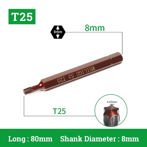 Bits For Screwdriver Impact Wrench TORX Screw Drive Set T20 25 - 55 Magnetic 8mm - Picture 9 of 16