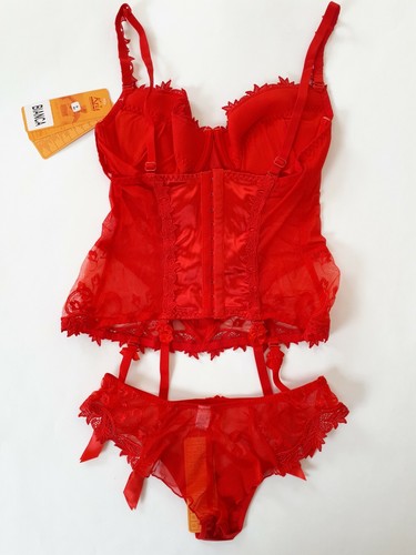 Kris Line Size 36B Bianca Red Embroidered Bustier & Panty Chic Basques Corsets - Picture 7 of 11