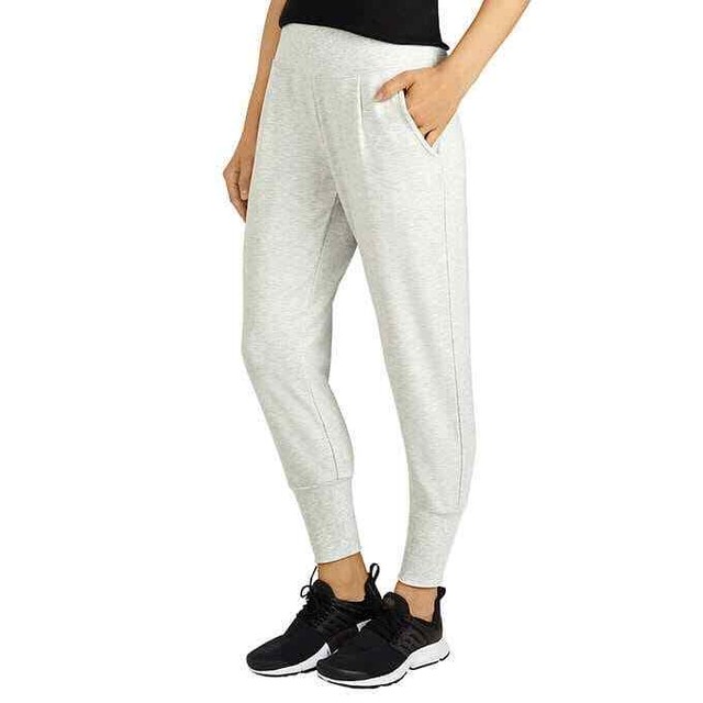Danskin Sport Women's Slim Tapered Soft Terry Jogger Pants Oatmeal