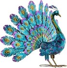 Outdoor Metallic Peacock Statue Tail Spread Yard Statue Decoration Multicolor