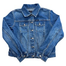 Izod Denim Jacket Button Down Trucker Classic Petite Blue Womens Small