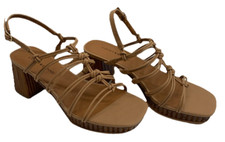 Lucky Brand Womens Bassie Buckle Faux Leather 0310LK1650 Heels Shoes Tan 6.5M