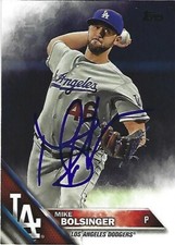 Autographed/Signed 2016 Topps #US98 Mike Bolsinger Los Angeles Dodgers Tough Sig