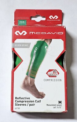***McDavid Reflective Compression Calf Sleeves/Pair (Size: M) Bright Green***