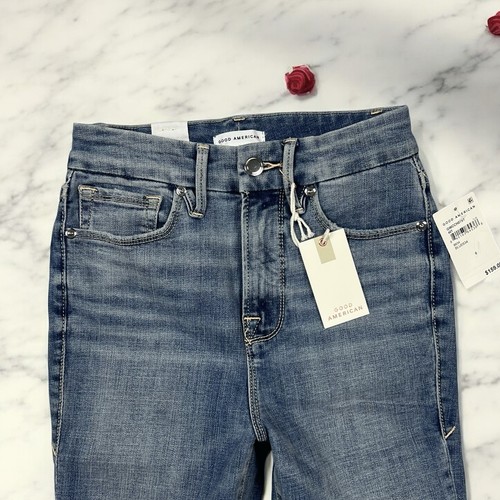 Good American Ripped Good Waist Crop Skinny Jeans Size 0/25 Distressed Chew Hem - Picture 7 of 12