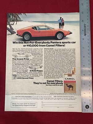 Camel Filter Cigarettes Pantera Car Offer 1973 Print Ad - Great To Frame!