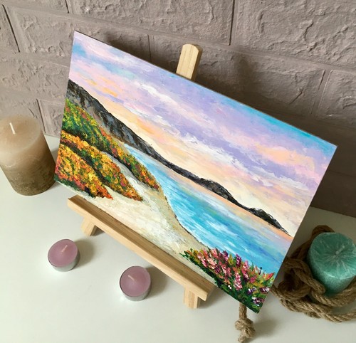 Meereslandschaft Gemälde Sonnenuntergang Maritim Ozean Kunstwerk Original Kalifornien Kunst 12×8" - Bild 6 von 7