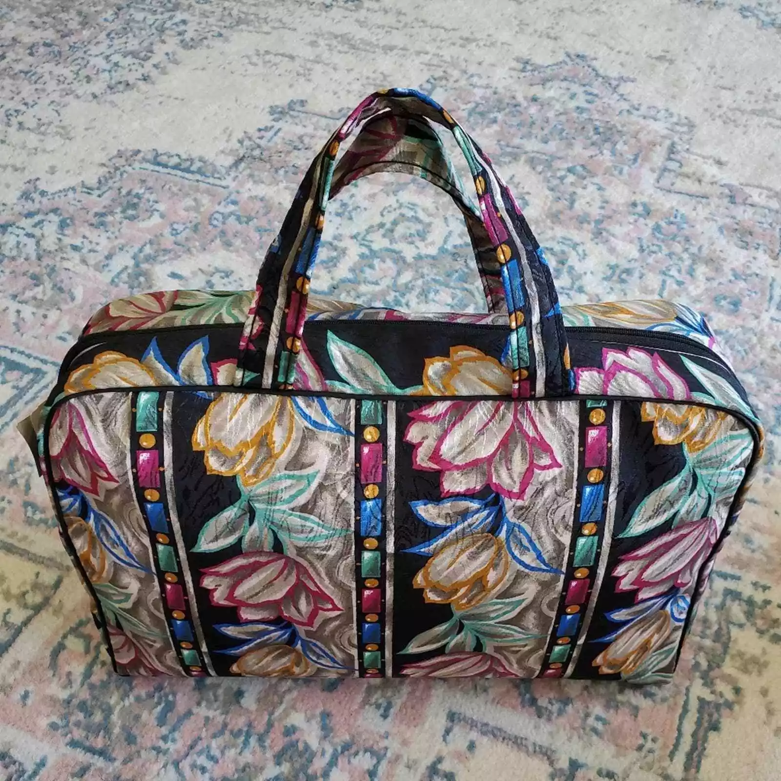 Sac à glissière vintage Christian Dior imprimé floral multicolore neuf avec étiquettes designer boho