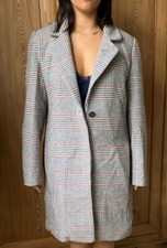 Nicole Farhi Plaid Grey Wool Long Jacket Size 16