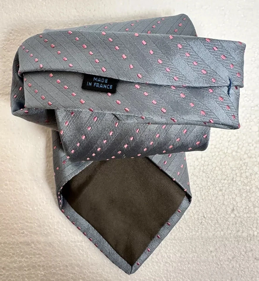 Charvet Place Vendome мужской галстук шелк простой твердое серебро серый/розовый точек - Изображение 4 из 4