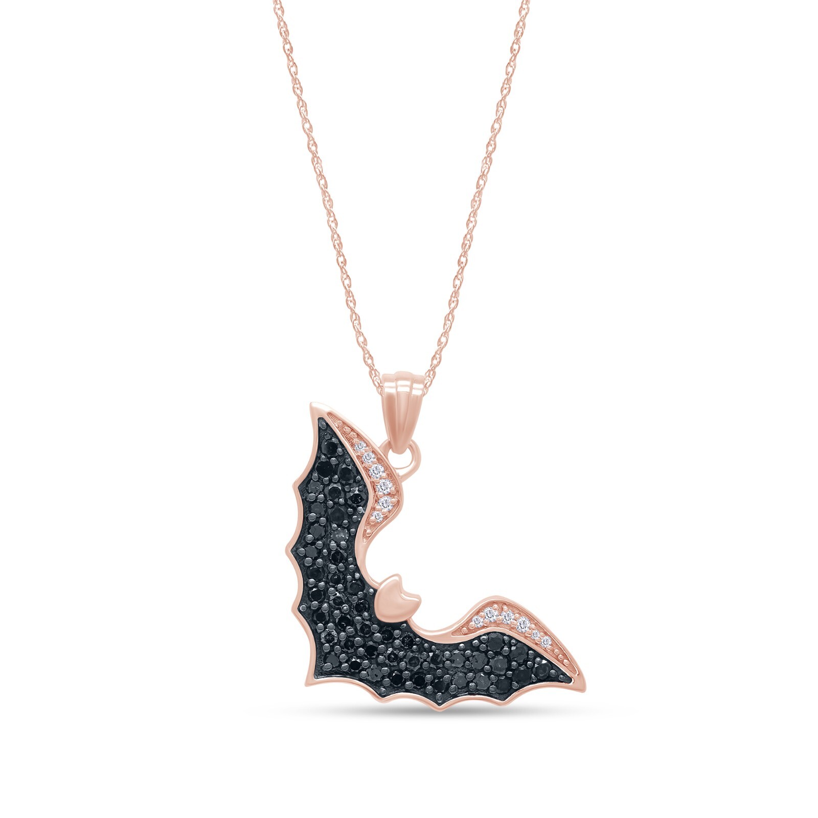 1ct Bat Pendant 18" Necklace Real Black & White Diamond 925 Sterling Silver