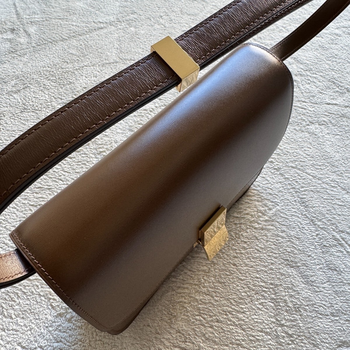 CELINE Classic Push Lock Closure Shoulder Bag Medium Brown Camel