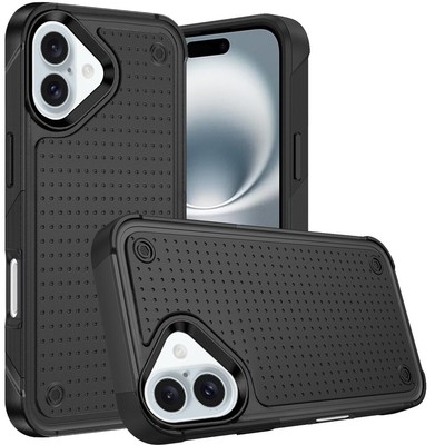 For iPhone 16 6.1inch Case Dual Layer Dot Pattern Shockproof + Tempered Glass
