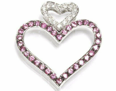 1,1 ctw natürlicher rosa Saphir & Diamant massiv 14k Weißgold Herz Anhänger 1,1''