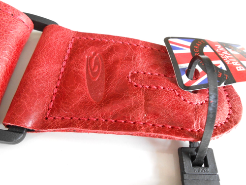 Tracolla per chitarra 2" Road Worn rossa in vera pelle con retro stile classico made in UK - Foto 3 di 5
