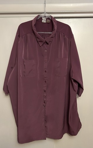Roaman’s Women’s Collared Button Up Dress Purple 3/4 Sleeves Sz 5X