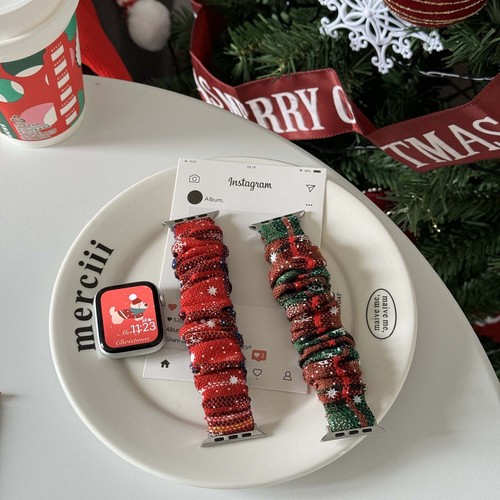 For Apple Watch Series 10/7/5/3/1 SE Elastic Fabric Cute Holiday Christmas Band - Picture 2 of 9