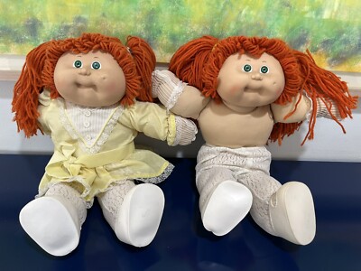 Cabbage Patch Kids Twin Girl Doll Red Hair Green Eyes HM #8 Dimple 1985 Vtg 80s