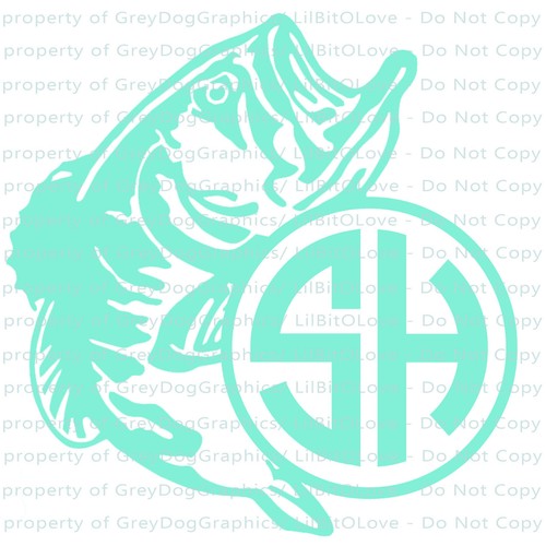Custom Yeti Sized Bass Fishing Monogram Vinyl Decal 2 Initials Sticker Fish - Picture 6 of 21