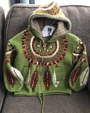 Artesanias Dream Catcher 100 Wool Sweater Hoodie Green Jacket Child's Size