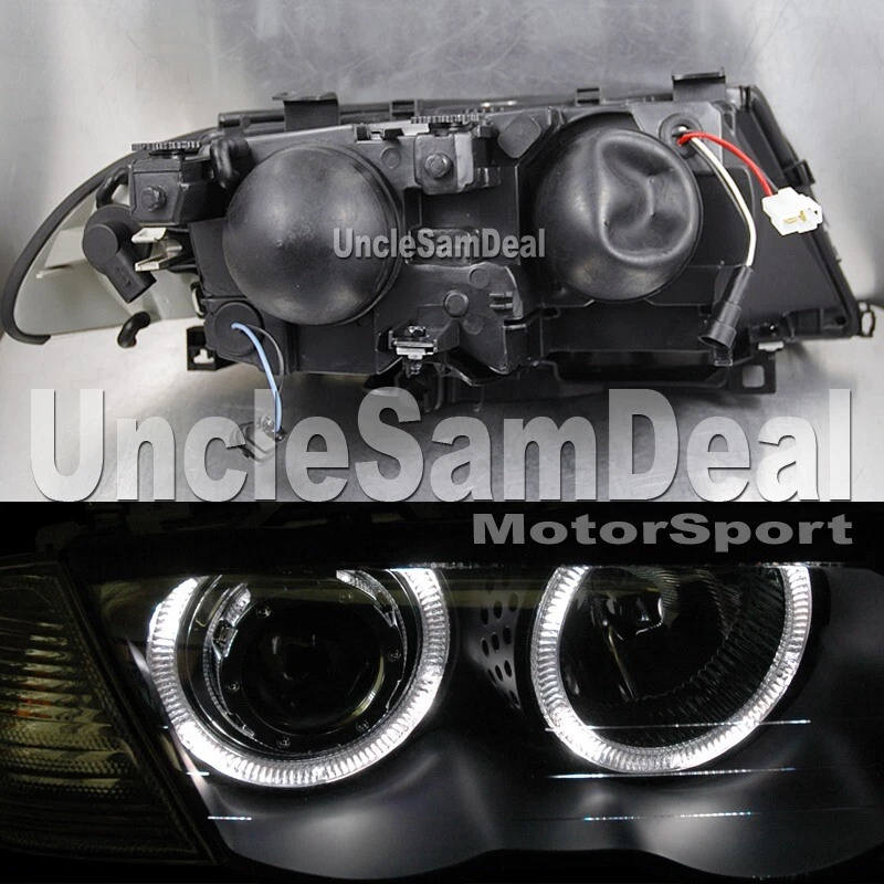 JUEGO DE FAROS PROYECTORES LLANTAS HALO NEGRAS SEDÁN 4 PUERTAS BMW E46 99-01 Foto 2 de 2