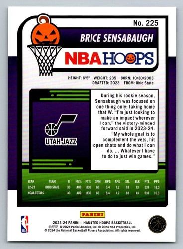 Slime de aros embrujados de la NBA 2024 # 225 - Brice Sensabaugh - Utah Jazz - Imagen 2 de 2