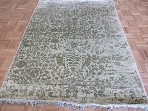 4'7 x 6'6 Hand Knotted Gray Broken Design Oriental Rug With Silk G15323 - Picture 2 of 11