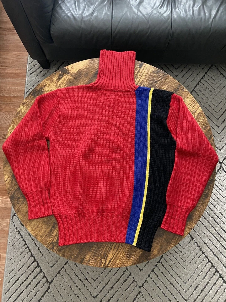 复古 80 年代 Ralph Lauren Polo 粗针织羊毛高领多色毛衣 — 第 2/4 张图片