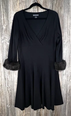 JESSICA HOWARD Women’s 16 Ponte Dress Fit Flare Faux Fur Cuffs Midi Dress - Image 1 of 4
