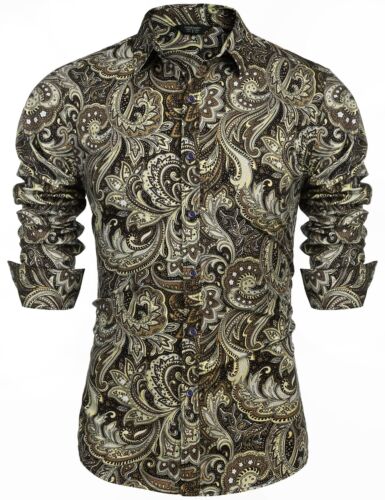 COOFANDY Men's Floral Button Down Shirts Slim Fit Long Sleeve Paisley Mexican