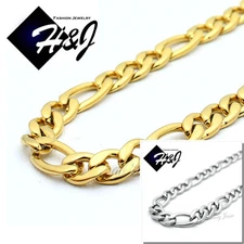 18-40"MEN's Stainless Steel 6mm Silver/Gold Plated Figaro Link Chain Necklace