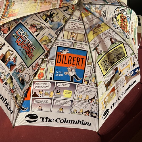 Advertising Comics Umbrella Wood Handle 33” Long The Columbian News Paper - Picture 6 of 9