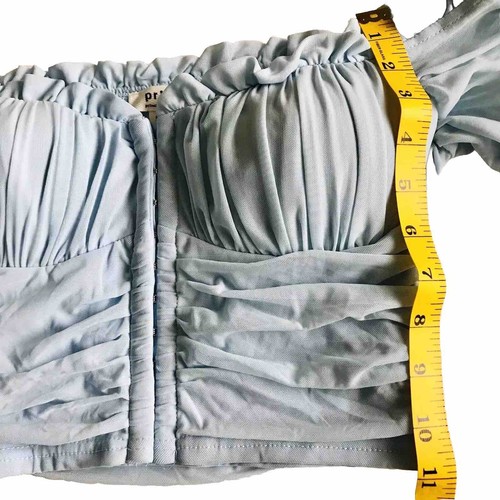 Privy light blue, ruffled, off-the-shoulder crop top size small - Picture 7 of 8