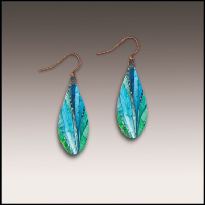 DC Designs 'Waterfall' Blue Green Abstract Art Dew Drop Earrings 62DE Unique