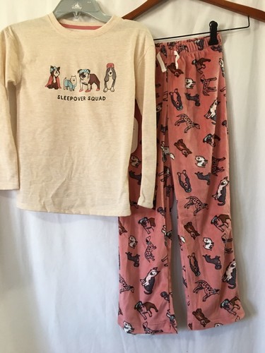 NWT Wonder Nation Puppy Dog Pajama Set Girls Fleece Pants Oatmeal Pink Sz Small - Picture 6 of 7