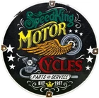 VINTAGE SPEEDKING MOTORCYCLES PORCELAIN SIGN MOTOR OIL GAS STATION PUMP PLATE