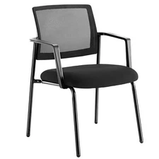 Mesh Back Stacking Chair with Upholstered Fabric Seat and Metal Frame