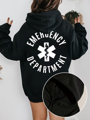 Women's Y2K -Themed Graphic Hoodie with Emergency Department & Star of Life Prin