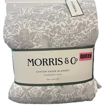 Morris  Co. Cotton Jacquard Strawberry Thief Gray Queen Reversible Blanket