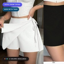 Women's Tie Detail Mini Skort Polyester Spandex Casual Black White