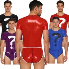 Men Unitard Full-body Jumpsuit Silky Bodysuit Shapewear One-Piece Tights Party