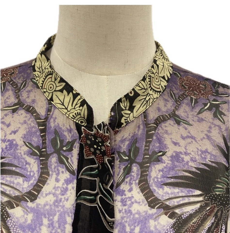 Kimono túnica arte floral y pájaros 100 % seda Citron Santa Monica nuevo sin etiquetas 1X Foto 4 de 4