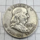 1957 D Franklin Half Dollar - Ok Shape - Free Shipping