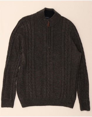 CREW CLOTHING Herren Zip Neck Pullover Pulli XL Grau Wolle AJ02